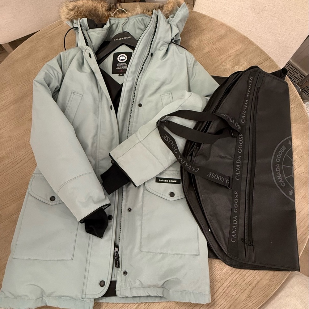 Canada Goose Sky Blue Trillium Parka with Fur Trim